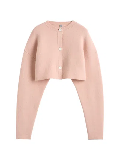 Totême Toteme Cropped Crewneck Cardigan With Button Fastening In Pink