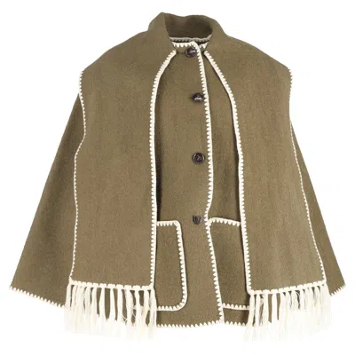 Totême Buttoned Scarf Jacket With Pockets In Khaki Wool In Brown