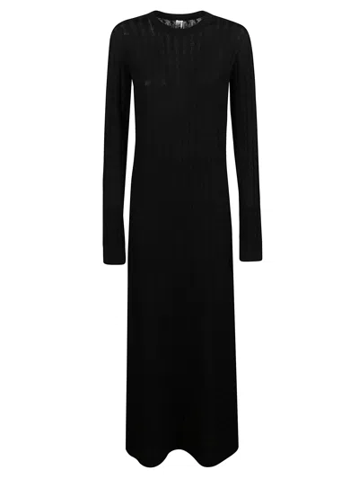 Totême Long-sleeve Slouch Waist Viscose Dress In Black