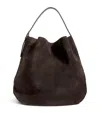 Totême Calfskin Suede Belted Tote Bag In Brown