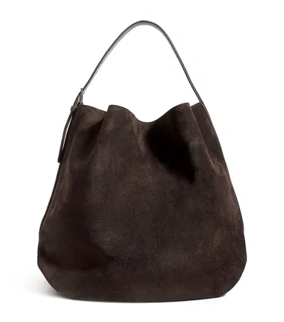 Totême Calfskin Suede Belted Tote Bag In Brown