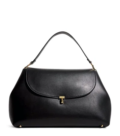 Totême Calfskin T-lock Satchel Bag In Black