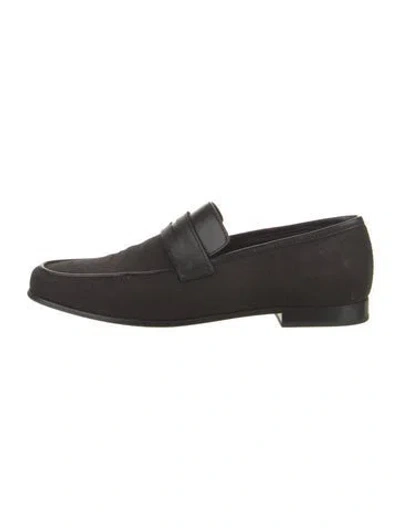 Pre-owned Totême Canvas Leather Trim Embellishment Loafers In Black