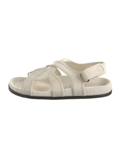 Pre-owned Totême Canvas Leather Trim Embellishment Slingback Sandals In Neutral