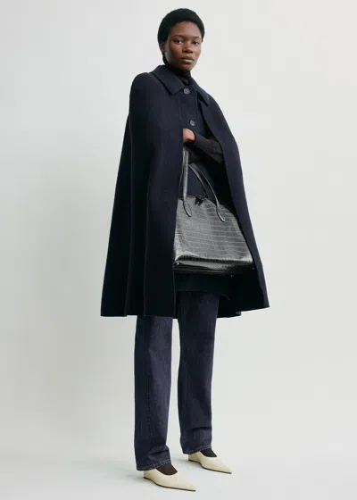 Totême Cape Coat Navy Petite In Black