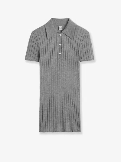 Totême Cashmere And Silk Blend Polo Shirt In Gray