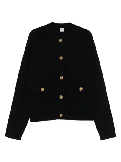 Totême Long Sleeve Knit Cardigan Featuring Pockets In Black