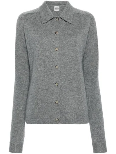 Totême Grey Shirt With Raglan Sleeves In Cashmere Woman