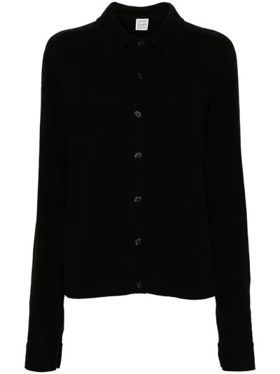 Totême Cashmere Knit Cardigan With Toteme Collar And Front Button Closure In Black