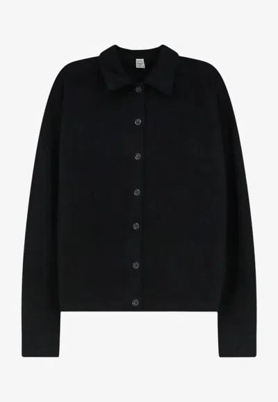 Totême Cashmere Knit Polo Cardigan In Black