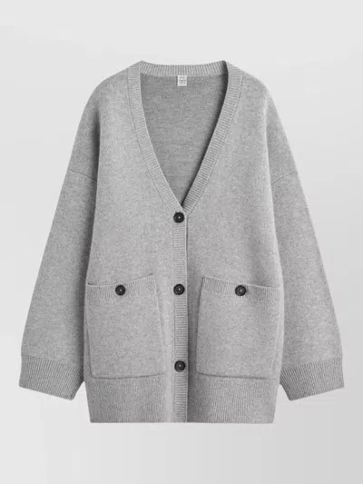 Totême Cashmere Merino Long Cardigan V Neckline In Gray