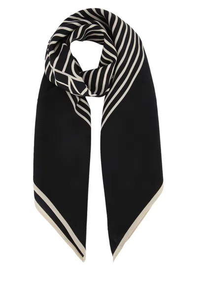 Totême Toteme Centered Monogram Silk Scarf In Black
