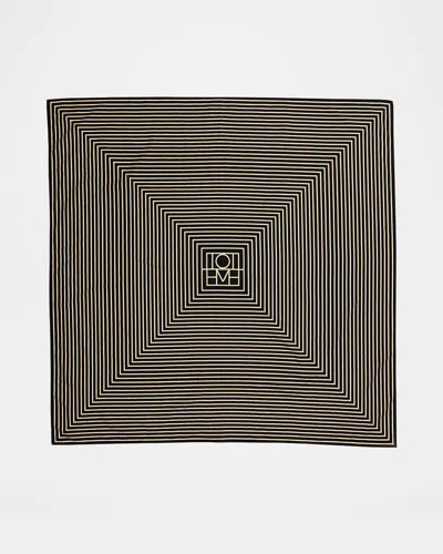 Totême Centered Monogram Silk Square Scarf In Black/cream