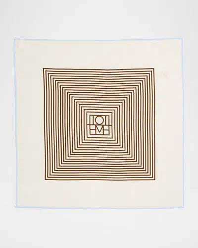 Totême Centered Monogram Silk Square Scarf In Cream/black