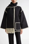 Totême Toteme Chain Stitch Wool Blend Scarf Jacket In Black