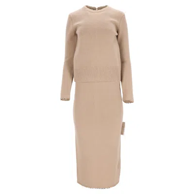 Totême Chain-trimmed Knitted Sweater And Skirt Set In Brown Wool In Neutral