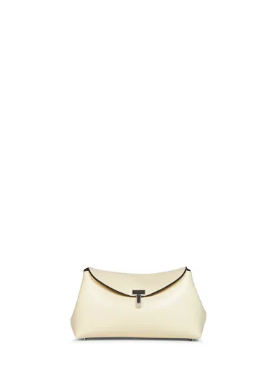 Totême Champagne Mini T-lock Clutch Bag In Silver