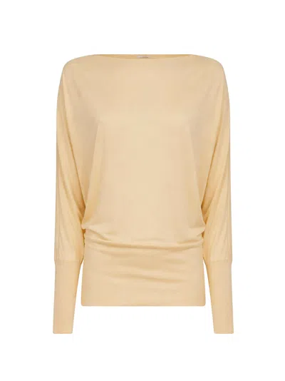 Totême Champagne Sheer Crepe Viscose Boatneck Top In Yellow