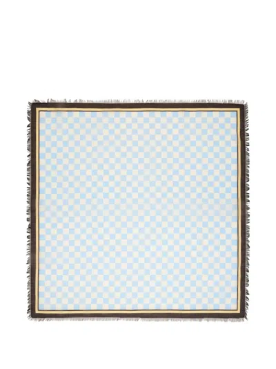 Totême Check Frayed-edge Scarf In Blue