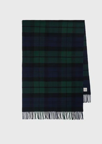 Totême Checked Cashmere Scarf Midnight/green