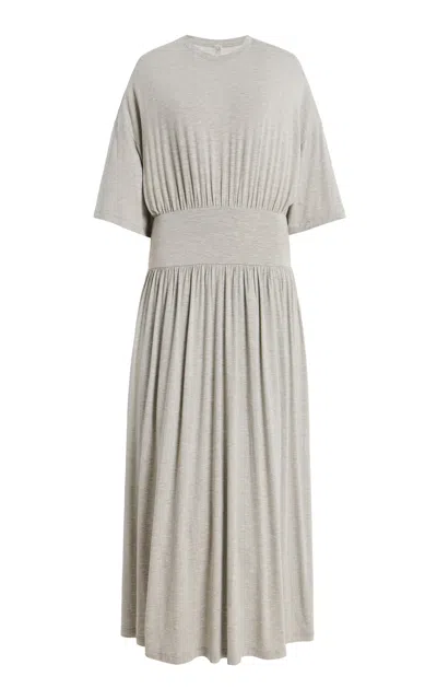 Totême Toteme Cinched Jersey T-shirt Maxi Dress In Gray