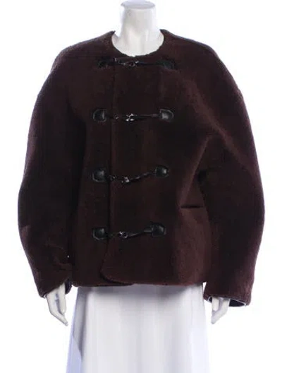 Pre-owned Totême Clasp Shearling Fur Coat In Brown