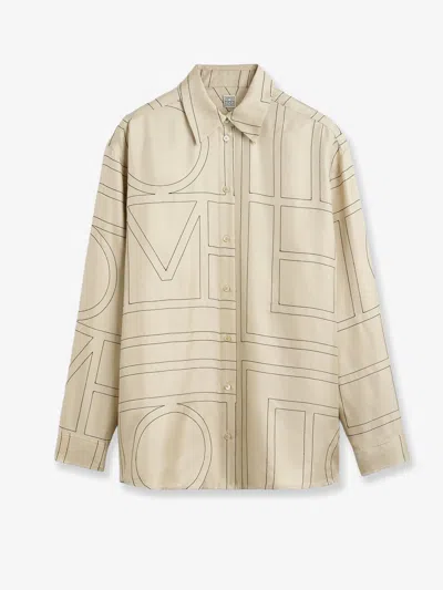 Totême Toteme Women's Ivory Monogram Monogram-embroidered Relaxed-fit Silk-twill Pyjama Top