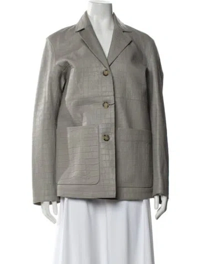Pre-owned Totême Clean Croco Jacket Lamb Leather Blazer In Gray