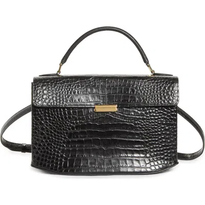 Totême Toteme Clip Croc-embossed Leather Top Handle Bag In Black