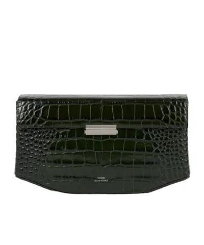 Totême Clip Croco-embossed Clutch Dark Green In Black