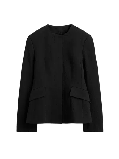 Totême Toteme Cloqué-effect Cotton Blazer With Round Neck And Flap Pockets In Black