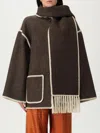 Totême Womens Chocolate Melange Embroidered-trim Scarf Wool-blend Jacket