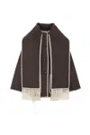 Totême Womens Chocolate Melange Embroidered-trim Scarf Wool-blend Jacket In Brown