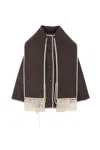 Totême Womens Chocolate Melange Embroidered-trim Scarf Wool-blend Jacket In Brown