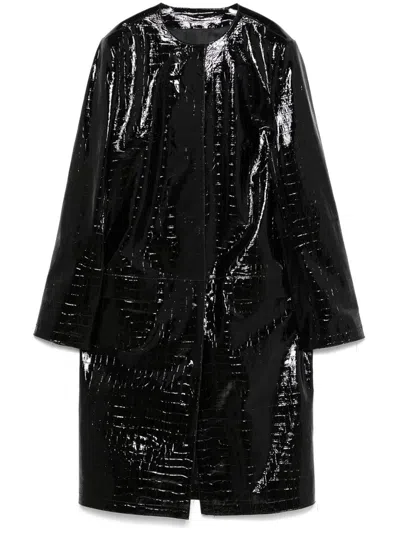 Totême Croc Embossed Leather Coat In Black