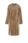 Totême Toteme Collarless Genuine Shearling Coat In Brown