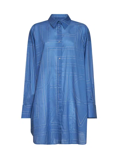 Totême Cobalt Voile Monogram Long Summer Shirt In Blue