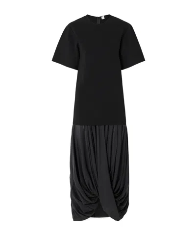 Totême Cocoon Draped Voile-paneled Knitted Midi Dress In Black