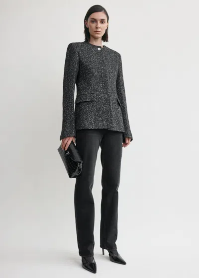 Totême Collarless Cinched Jacket Black/white In Brown