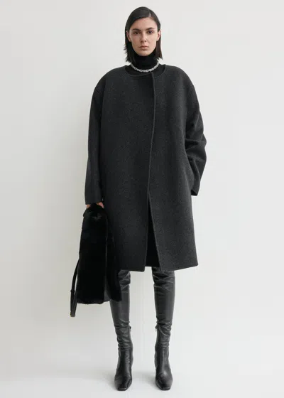 Totême Collarless Felt Coat Charcoal In Black