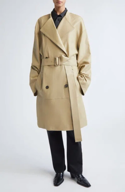 Totême Toteme Collarless Leather Coat In Brown