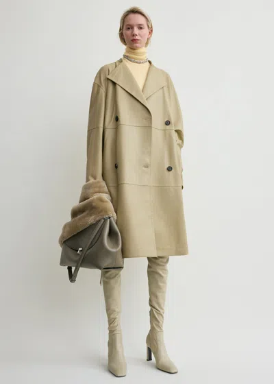 Totême Collarless Leather Coat Rye In Brown