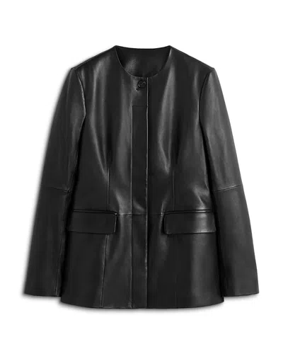 Totême Collarless Leather Jacket In Black
