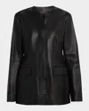 Totême Lamb Leather Collarless Structured Jacket In Black