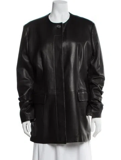 Pre-owned Totême Collarless Leather Jacket In Black