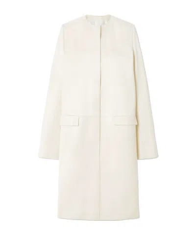 Totême Collarless Silk Coat In White