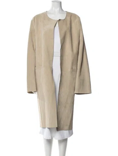 Pre-owned Totême Collarless Suede Coat Calf Leather Coat In Neutral