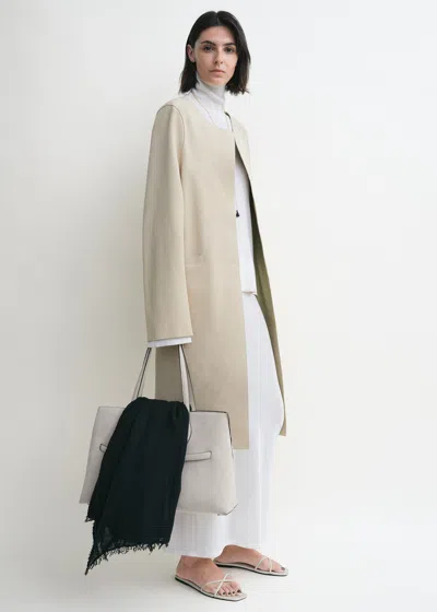 Totême Collarless Suede Coat Peanut