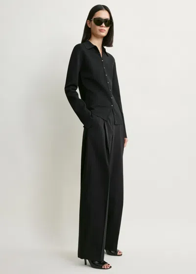 Totême Compact Knit Buttoned Top Black