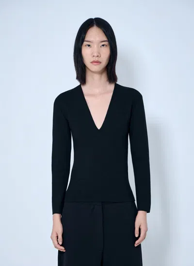 Totême Compact Knit V-neck In Black
